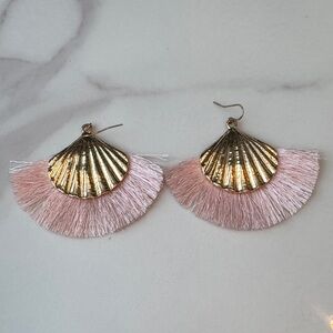 Gold and Pink Shell Tassel Earrings